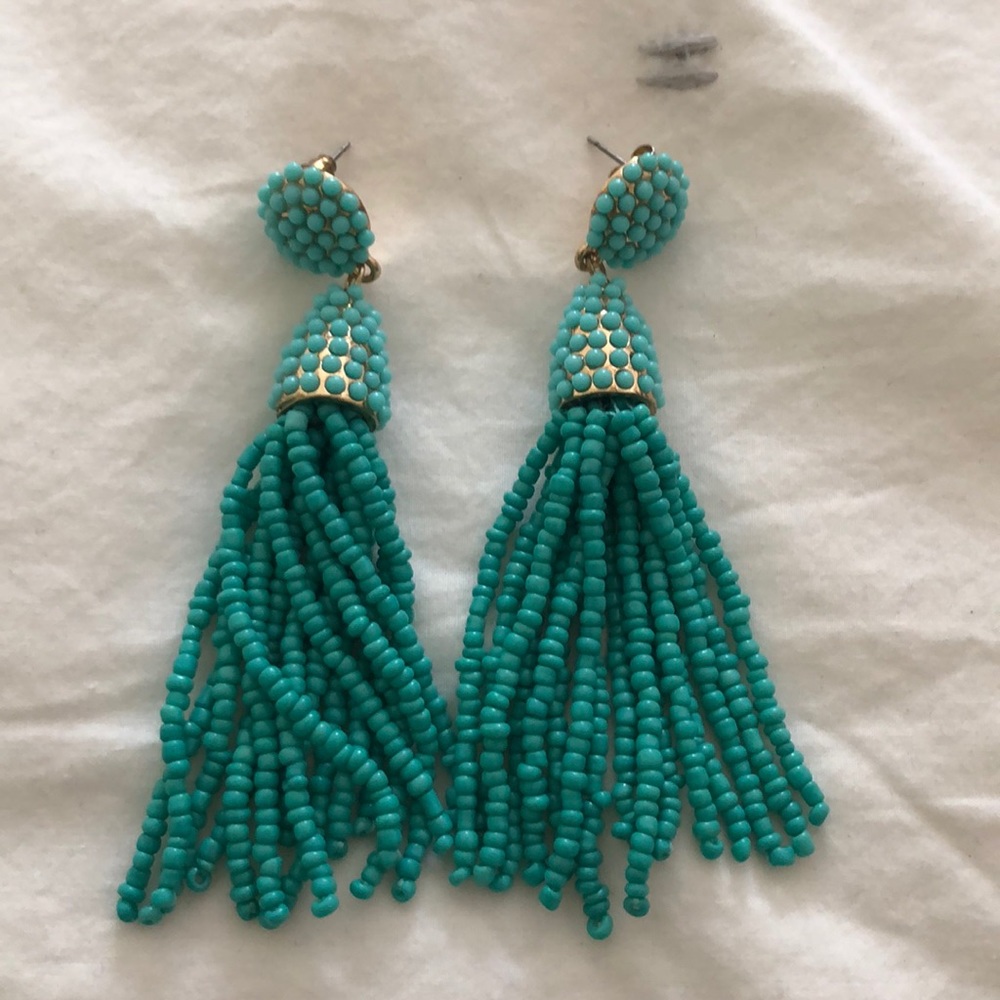 Turquoise beaded tassel earrings